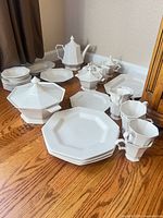 Overall view of dinnerware pieces on floor