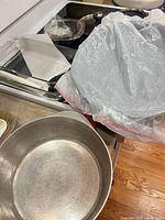 Overview of roaster, Pyrex dishes, skillets