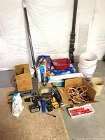 Group shot of all hardware, buckets, tools and containers