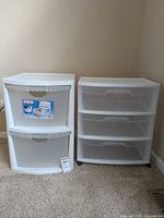 Front view of both Sterilite drawer units