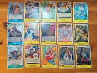 All fifteen One Piece Land of Wano cards laid out in three rows