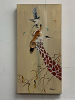 Front view of full painting showing giraffe, birds, signature