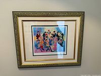 Full view of framed lithograph on wall