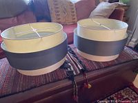 Two identical 3-tier lampshades showing colours and tier structure