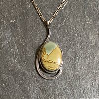 Front view of sterling silver pendant with jasper stone on chain