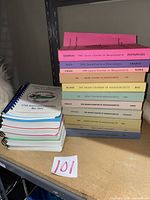 Stack of spiral-bound and perfect-bound proceedings showing quantity and varying formats