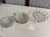 Deviled egg platter and stacked grape plates overview