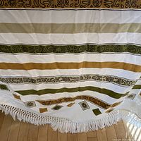Full view of striped round tablecloth on table