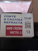 Retail box stating it contains six refractory casseroles, Spain origin