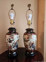 Pair of Asian style porcelain lamps without shades