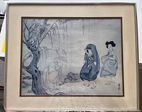 Full view of framed reproduction print showing willow tree scene and matting