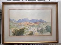 full view of framed watercolor landscape