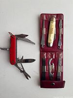 Imperial knife, red multi-tool, red vinyl roll case with bar tools