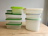 Overall shot of all containers stacked for scale and variety