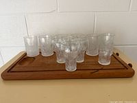 All eleven glasses and cutting board overview