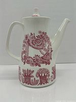 Front view of Figgjo Flint Arden coffee pot showing red floral motif and lid