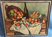 Framed acrylic still life painting after Cézanne showing full composition and frame