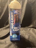 Front of sealed package showing Bud Light Bluetooth Bottle Speaker