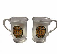 Pair of frosted Butterbeer mugs front view showing logos