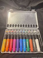 Open case showing 12 gel sticks arranged by color