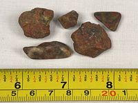 All five Poppy Jasper stones shown beside metric tape for scale