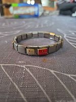 Front view showing stainless expandable Italian link bracelet with I ♥ My Daughter and I ♥ My Mom charms