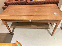 Full view of rectangular pine harvest table