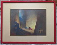 Front view of framed lithograph showing artwork, mat and frame