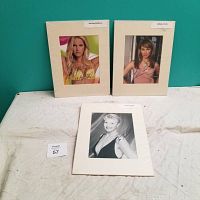 Four signed 8x10 celebrity photos mounted on white mats showing autographs and name labels for Karolina Kurkova, Melinda Clarke, and Toni Tennille.
