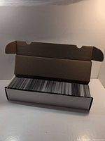 Open 800-count card storage box filled with trading cards