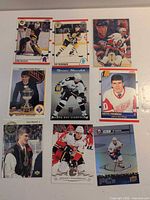 Overall view of nine hockey cards