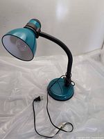 full view of teal gooseneck desk lamp