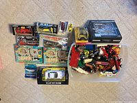 Overview of boxed items and loose vehicle bin