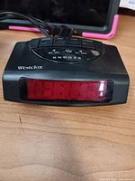 Front view of Westclox digital alarm clock showing display and control buttons