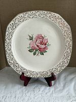 Front of Alfred Meakin Confidence Rose dinner plate showing rose motif and border