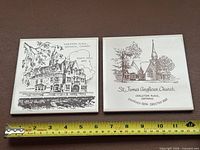 Both ceramic tiles side by side with tape measure showing size