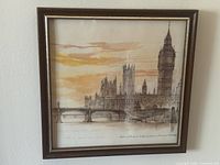 Framed watercolour painting showing full view in frame