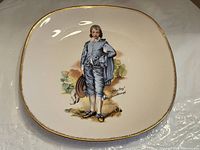 Full view of square plate with Blue Boy design and gilt rim