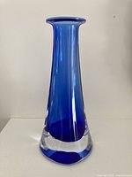 Full view of tapered blue sommerso vase front