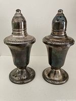 Front view of both sterling silver shakers