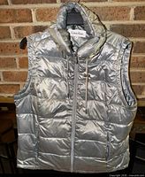 Front view of silver Calvin Klein puffer vest