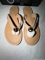 Top view of both sandals showing straps, color, toe accent