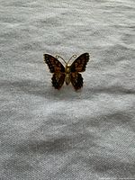 Front view of gold-tone butterfly brooch showing rhinestone colours and overall design