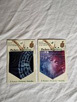 Front view of both sealed iron-on pockets showing designs