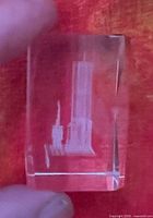 Front view of crystal block showing etched tower design