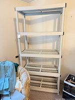 Front view showing entire five-shelf unit