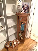 jam cupboard, heart bench, lampshade, book grouped