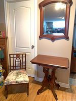 Hall table, mirror and side chair grouped together
