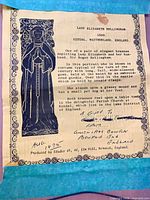 Certificate sheet detailing Lady Elizabeth Bellingham brass rubbing, Studio 69, Aug 1975