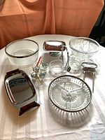 All serving pieces arranged on table